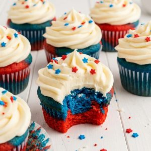 Foolproof Red, White, and Blue Cupcakes with Cream Cheese Frosting