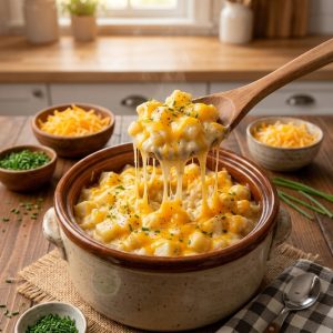 Mouthwatering All Day Crockpot Cheesy Potatoes Recipe