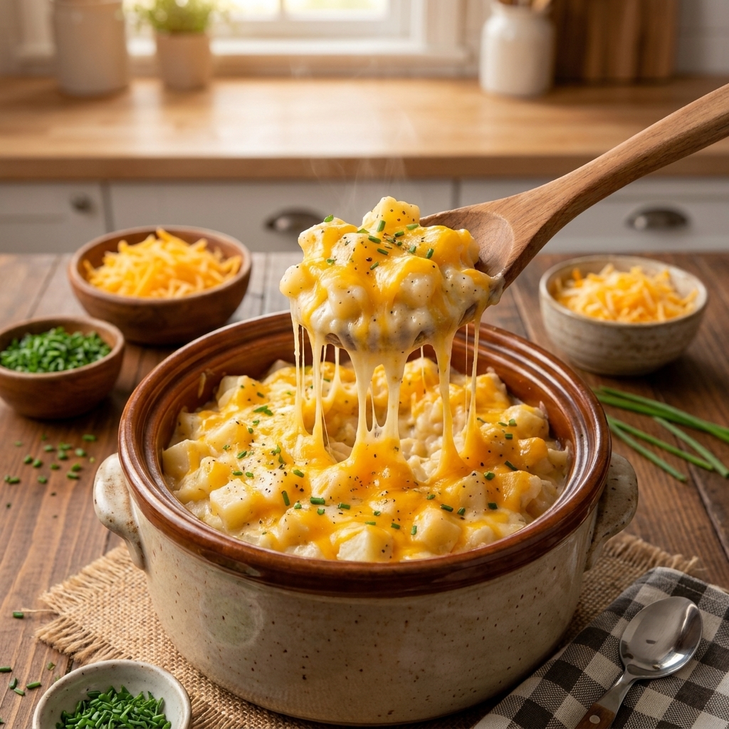 Mouthwatering All Day Crockpot Cheesy Potatoes Recipe