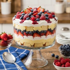 Irresistible Red, White, and Blue Berry Trifle